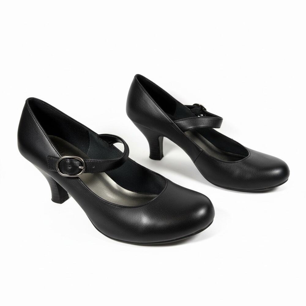 Lower East Side Black Mary Jane Heels Round Toe Classic Pumps Size 7W Twee